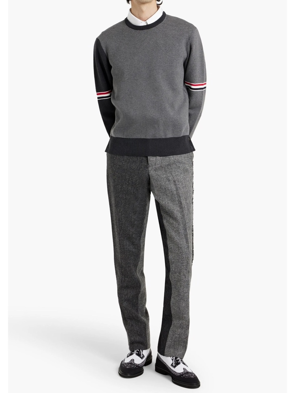 Thom Browne Grey Trousers with Two-Tone Panel authentic from Saks